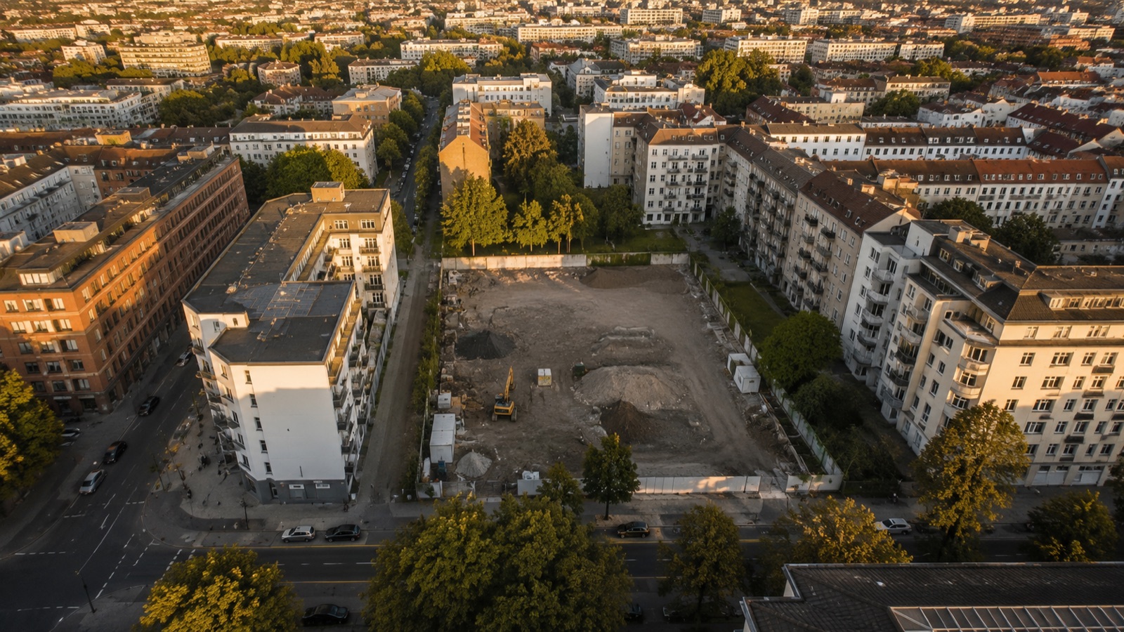 Entwicklungsgrundstück in einem Berliner Quartier aus der Luft
